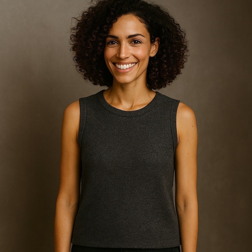 Eileen Fisher Wool Knit Tank Top Sleeveless Gray Womens Made in‎ USA